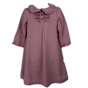 Janie And Jack Girls Gingham Plaid Red & White Dress Christmas Nightgown 3T